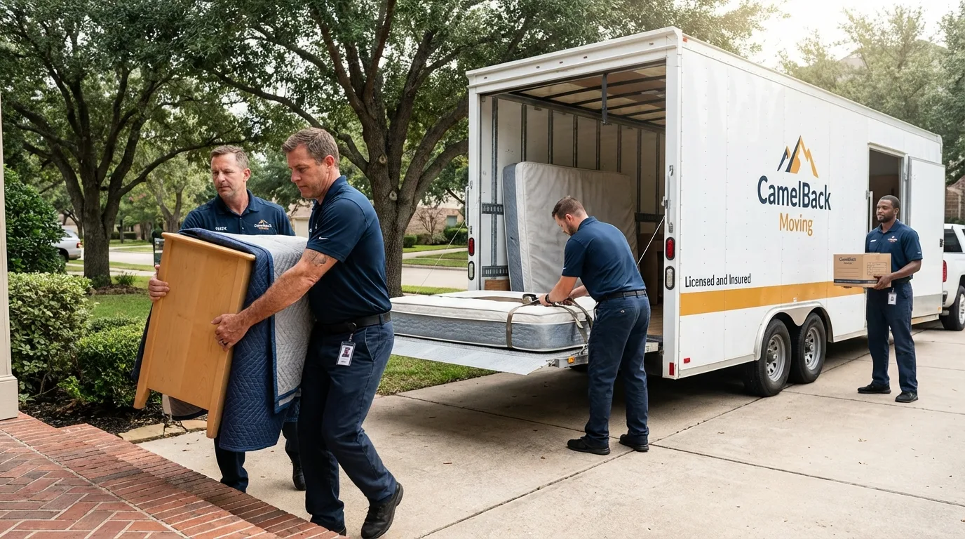 Crew loading residential truck for cross-state move from Fayette, MO