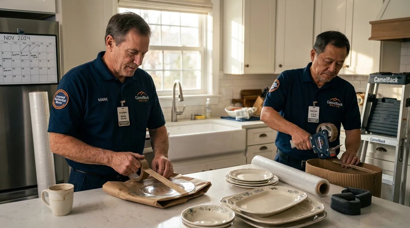 Professional crew packing kitchen dishware in Fayette, MO